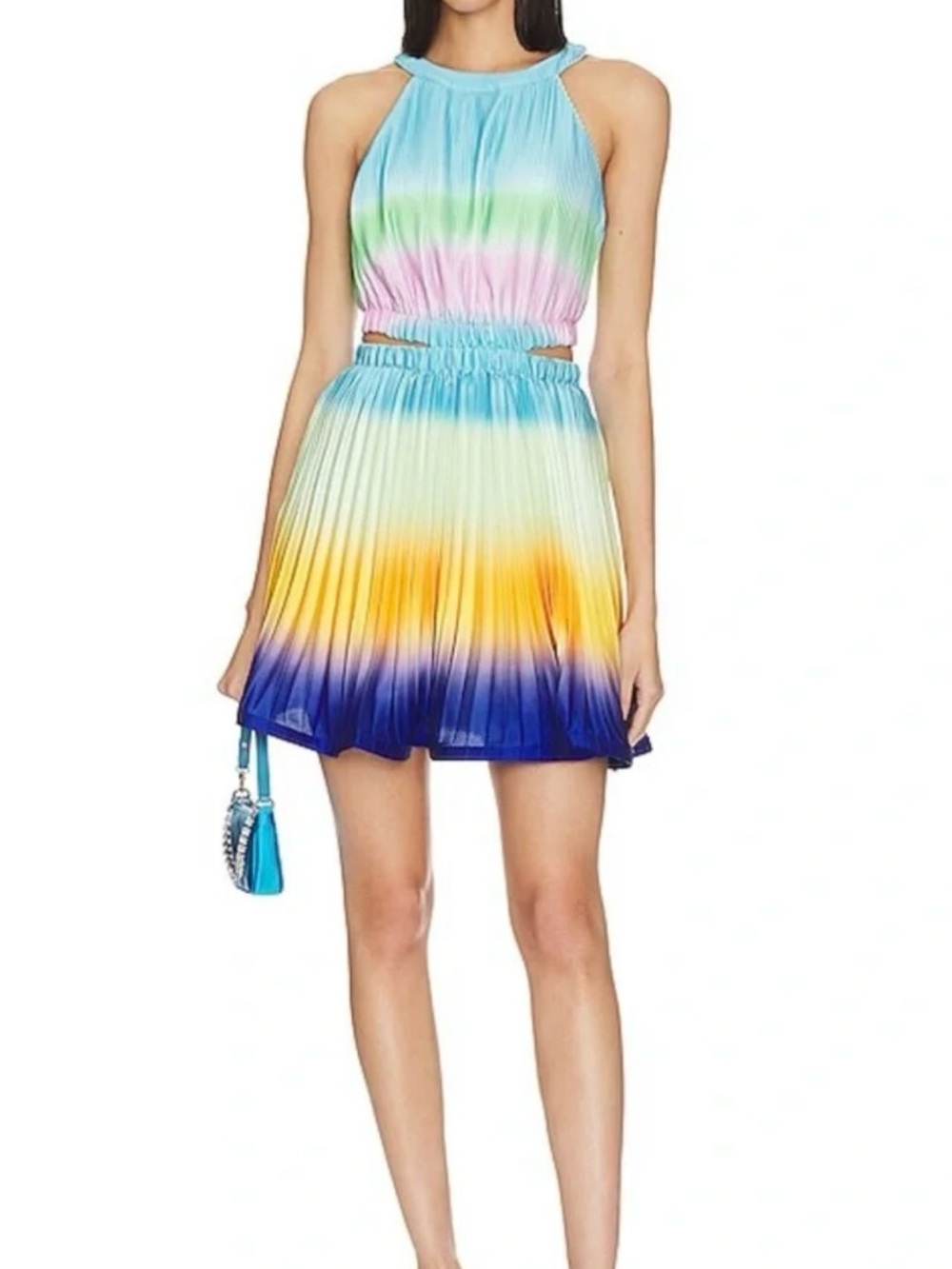 Women’s Ombre Pleated Skirt Dress in Pastel Rainbow- Cute Brunch dress